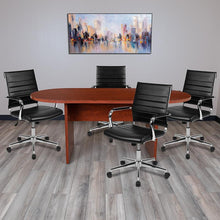 Load image into Gallery viewer, 5 Piece Cherry Oval Conference Table Set with 4 Black Ribbed Executive Chairs

