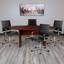 Load image into Gallery viewer, 5 Piece Mahogany Oval Conference Table Set with 4 Black Ribbed Executive Chairs
