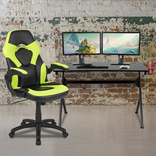 Load image into Gallery viewer, Black Gaming Desk and Green/Black Racing Chair Set

