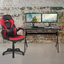 Load image into Gallery viewer, Black Gaming Desk and Red/Black Racing Chair Set
