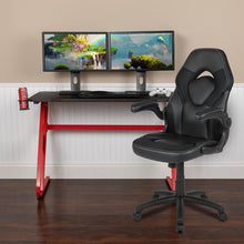 Load image into Gallery viewer, Red Gaming Desk and Black Racing Chair Set with Cup Holder and Headphone Hook
