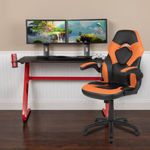 Load image into Gallery viewer, Red Gaming Desk and Orange/Black Racing Chair Set
