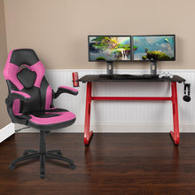 Load image into Gallery viewer, Red Gaming Desk and Pink/Black Racing Chair Set
