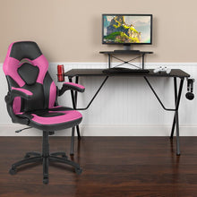 Load image into Gallery viewer, Black Gaming Desk and Pink/Black Racing Chair Set
