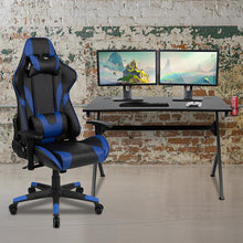 Load image into Gallery viewer, Black Gaming Desk and Blue/Black Reclining Gaming Chair Set
