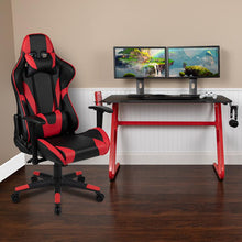 Load image into Gallery viewer, Red Gaming Desk and Red/Black Reclining Gaming Chair Set
