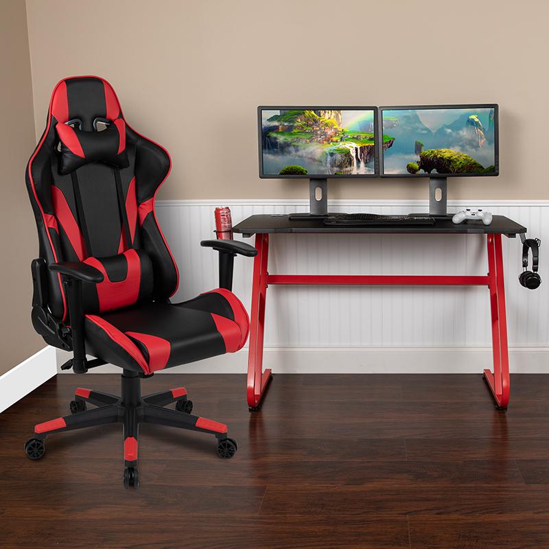 Red Gaming Desk and Red/Black Reclining Gaming Chair Set