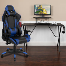 Load image into Gallery viewer, Black Gaming Desk and Blue Reclining Gaming Chair Set
