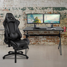 Load image into Gallery viewer, Black Gaming Desk and Gray Footrest Reclining Gaming Chair Set
