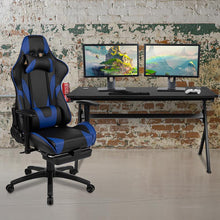 Load image into Gallery viewer, Gaming Desk and Blue Footrest Reclining Gaming Chair Set
