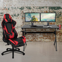 Load image into Gallery viewer, Black Gaming Desk and Red/Black Footrest Reclining Gaming Chair Set
