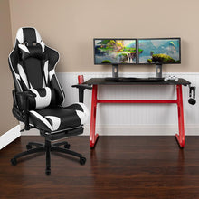 Load image into Gallery viewer, Red Gaming Desk and Black Footrest Reclining Gaming Chair Set

