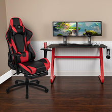 Load image into Gallery viewer, Red Gaming Desk and Red/Black Footrest Reclining Gaming Chair Set
