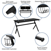 Load image into Gallery viewer, Gaming Desk/Headphone Hook/Removable Mousepad Top &amp; Black Back/Arms Gaming Chair
