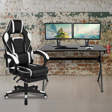 Load image into Gallery viewer, Black Gaming Desk/Headphone Hook/2 Wire Management Holes, White Gaming Chair
