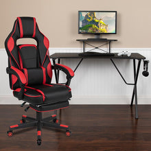 Load image into Gallery viewer, Black Gaming Desk/Headphone Hook/Monitor Stand &amp; Red Back/Arms Gaming Chair
