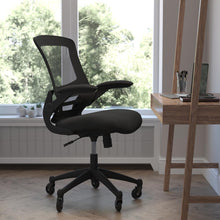 Load image into Gallery viewer, Mid-Back Black Mesh Swivel Task Office Chair with Flip-Up Arms and Roller Wheels
