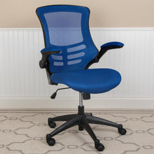 Load image into Gallery viewer, Mid-Back Blue Mesh Swivel Ergonomic Task Office Chair with Flip-Up Arms
