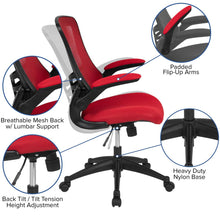 Load image into Gallery viewer, Mid-Back Red Mesh Swivel Ergonomic Task Office Chair with Flip-Up Arms
