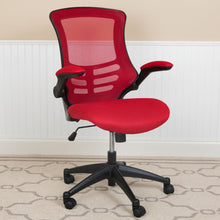 Load image into Gallery viewer, Mid-Back Red Mesh Swivel Ergonomic Task Office Chair with Flip-Up Arms
