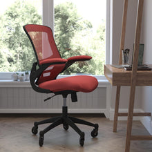 Load image into Gallery viewer, Mid-Back Red Mesh Swivel Task Office Chair with Flip-Up Arms and Roller Wheels
