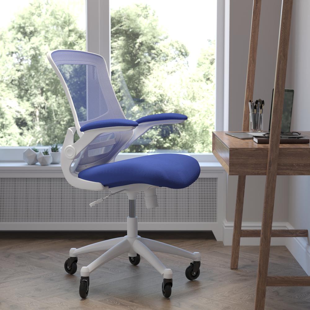 Mid-Back Blue Mesh Swivel Task Office Chair with White Frame