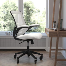 Load image into Gallery viewer, Mid-Back White Mesh Swivel Task Office Chair with Flip-Up Arms and Roller Wheels
