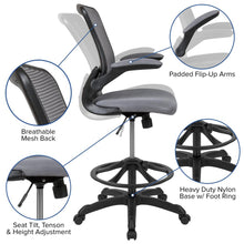 Load image into Gallery viewer, Mid-Back Dark Gray Mesh Drafting Chair with Adjustable Foot Ring
