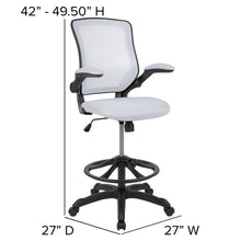 Load image into Gallery viewer, Mid-Back White Mesh Drafting Chair with Adjustable Foot Ring and Flip-Up Arms
