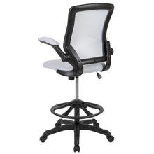 Load image into Gallery viewer, Mid-Back White Mesh Drafting Chair with Adjustable Foot Ring and Flip-Up Arms
