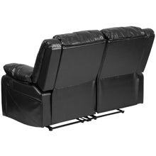 Load image into Gallery viewer, Black LeatherSoft Loveseat with Two Built-In Recliners

