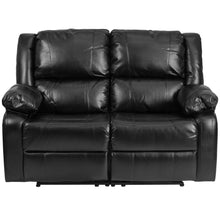 Load image into Gallery viewer, Black LeatherSoft Loveseat with Two Built-In Recliners
