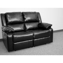 Load image into Gallery viewer, Black LeatherSoft Loveseat with Two Built-In Recliners

