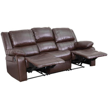 Load image into Gallery viewer, Brown LeatherSoft Sofa with Two Built-In Recliners

