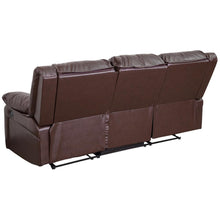 Load image into Gallery viewer, Brown LeatherSoft Sofa with Two Built-In Recliners
