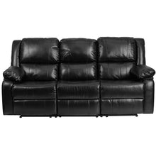 Load image into Gallery viewer, Black LeatherSoft Sofa with Two Built-In Recliners
