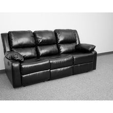 Load image into Gallery viewer, Black LeatherSoft Sofa with Two Built-In Recliners
