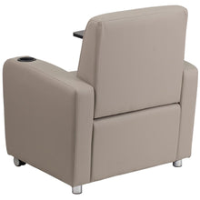Load image into Gallery viewer, Gray LeatherSoft Guest Chair with Tablet Arm, Front Wheel Casters and Cup Holder
