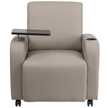 Load image into Gallery viewer, Gray LeatherSoft Guest Chair with Tablet Arm, Front Wheel Casters and Cup Holder
