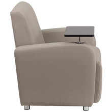 Load image into Gallery viewer, Gray LeatherSoft Guest Chair with Tablet Arm, Chrome Legs and Cup Holder
