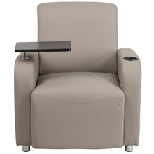 Load image into Gallery viewer, Gray LeatherSoft Guest Chair with Tablet Arm, Chrome Legs and Cup Holder
