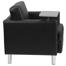 Load image into Gallery viewer, Black LeatherSoft Guest Chair with Tablet Arm, Tall Chrome Legs and Cup Holder
