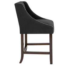Load image into Gallery viewer, 24" High Walnut Counter Height Stool with Accent Nail Trim in Charcoal Fabric
