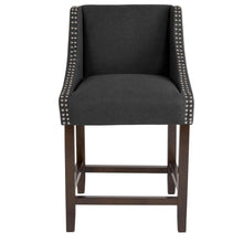 Load image into Gallery viewer, 24" High Walnut Counter Height Stool with Accent Nail Trim in Charcoal Fabric
