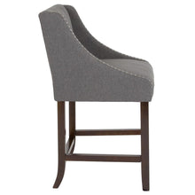 Load image into Gallery viewer, 24" High Walnut Counter Height Stool with Accent Nail Trim in Dark Gray Fabric
