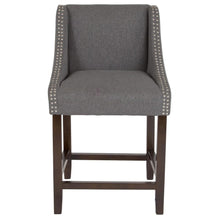 Load image into Gallery viewer, 24" High Walnut Counter Height Stool with Accent Nail Trim in Dark Gray Fabric
