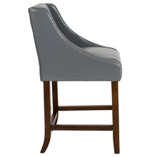 Load image into Gallery viewer, 24" High Walnut Counter Height Stool with Nail Trim in Light Gray LeatherSoft
