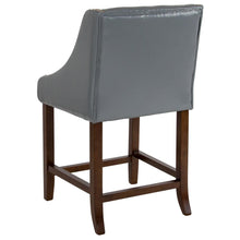 Load image into Gallery viewer, 24" High Walnut Counter Height Stool with Nail Trim in Light Gray LeatherSoft
