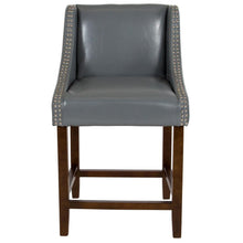 Load image into Gallery viewer, 24" High Walnut Counter Height Stool with Nail Trim in Light Gray LeatherSoft
