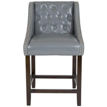 Load image into Gallery viewer, 24" High Tufted Walnut Counter Height Stool in Light Gray LeatherSoft
